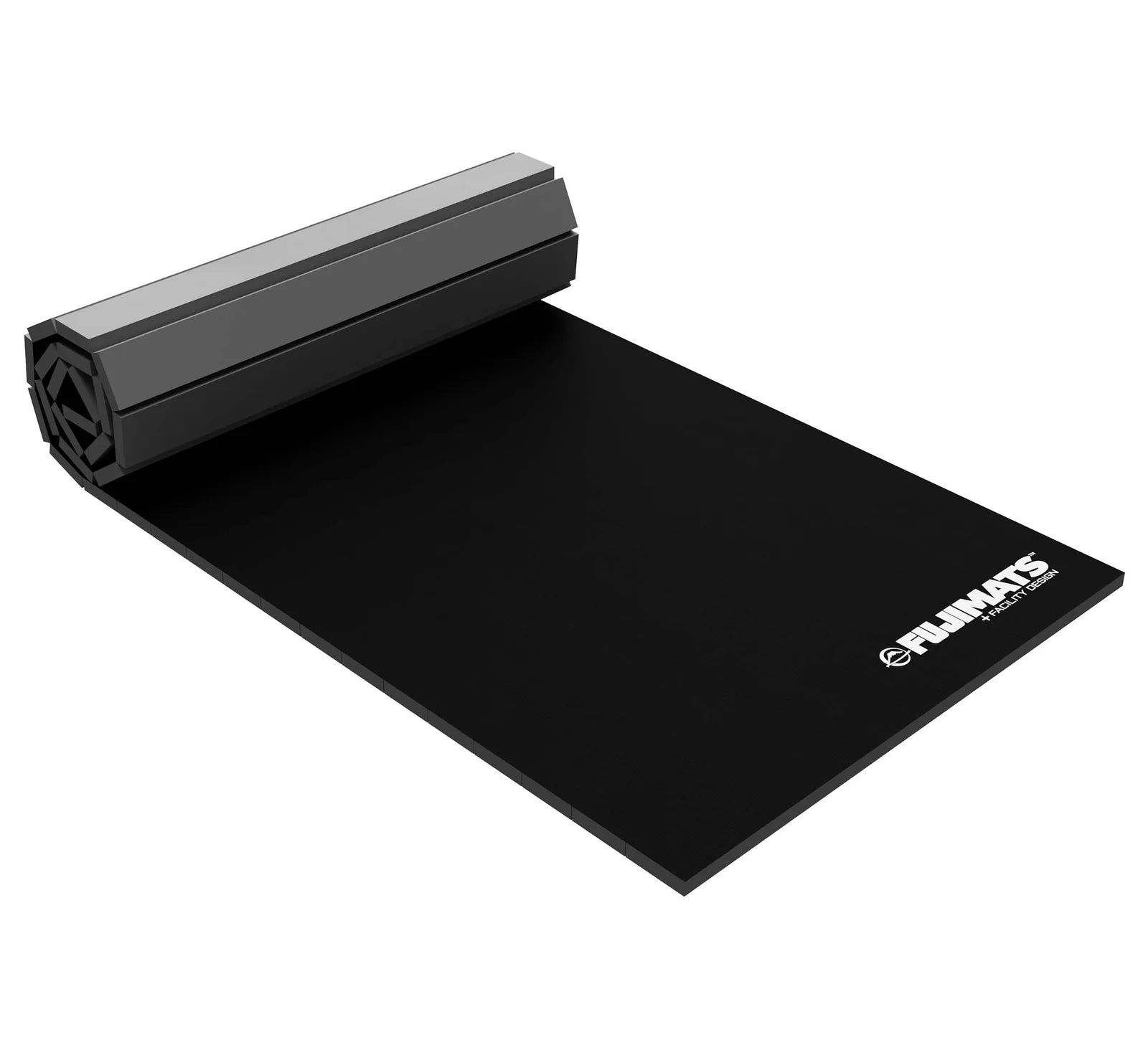 The Home Roll Out Mat Tatami Series Black is a clean, smooth black mat, partially unrolled with a white “FUNMATS” logo in the lower right corner, shown against a white background.