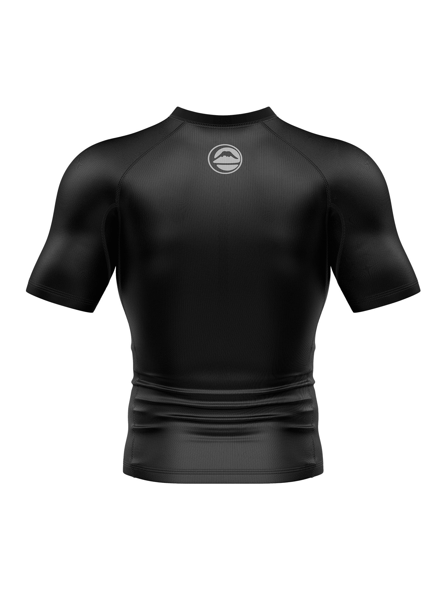The Baseline 2.0 Short Sleeve Rashguard in black features a subtle round logo on the upper chest and is displayed on a plain white background.