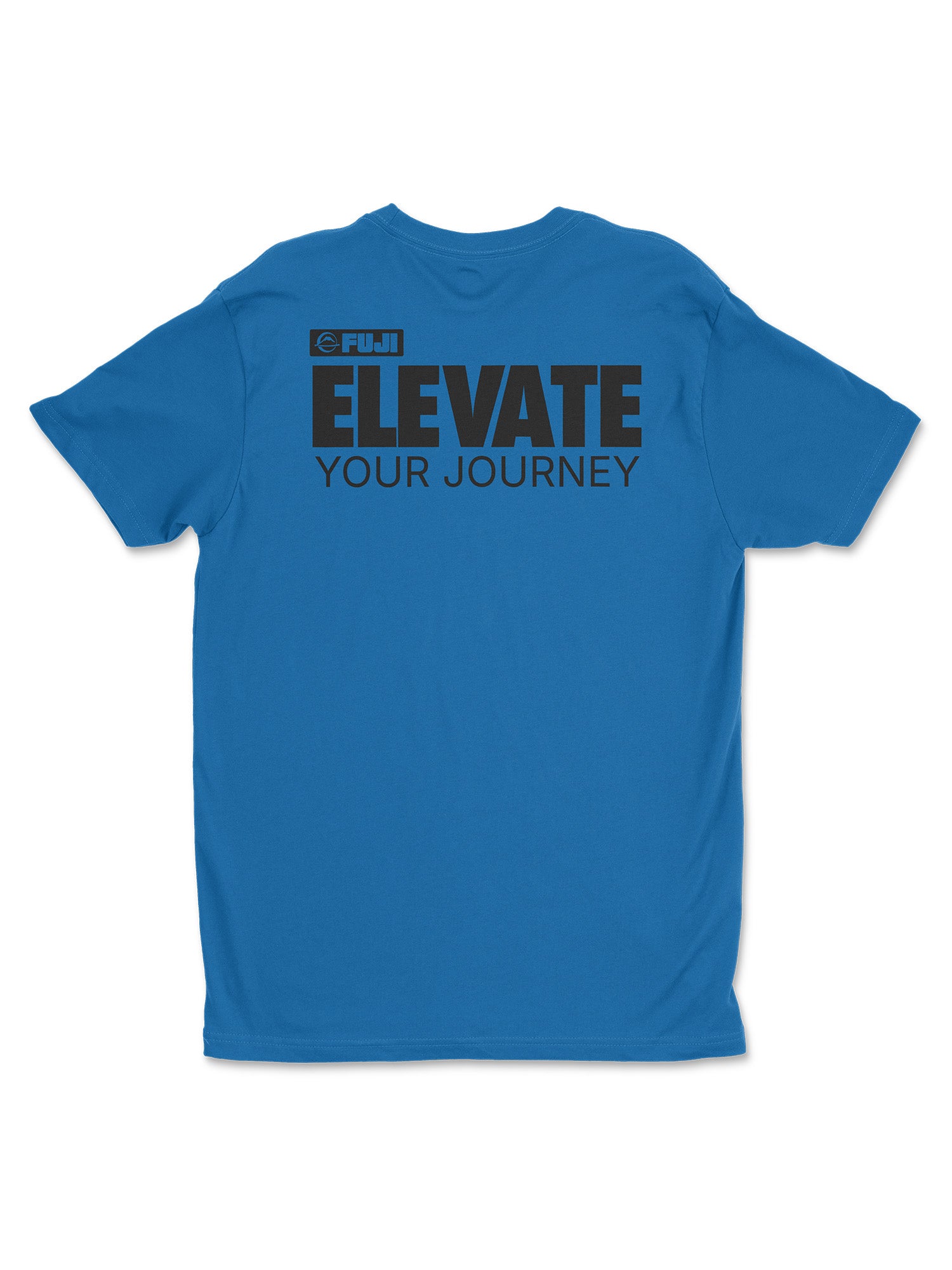 The Elevate Your Journey Shirt Blue features "FUJI ELEVATE YOUR JOURNEY" printed in bold black letters on the upper back.