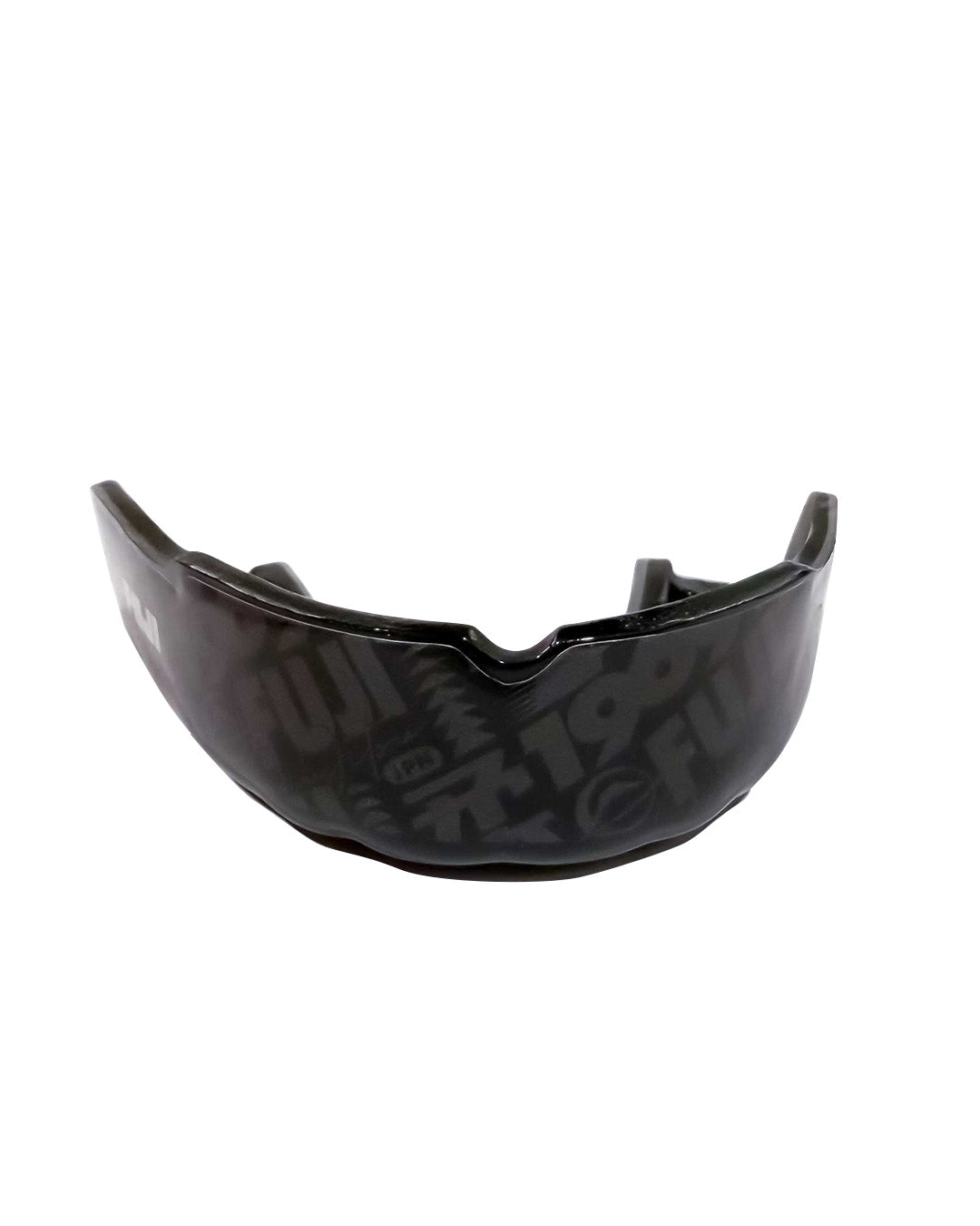 The FUJI Quick Fit Mouth Guard with case – Shadow Stealth features a sleek, dark design with an angular form, made for protection and style, shown against a white background.