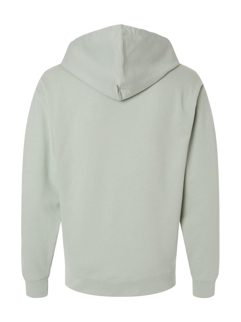 The SBG Flow Like Water Hoodie in Dusty Sage is shown from the back, featuring long sleeves, a center hood seam, and a minimalist design with no logos or patterns.