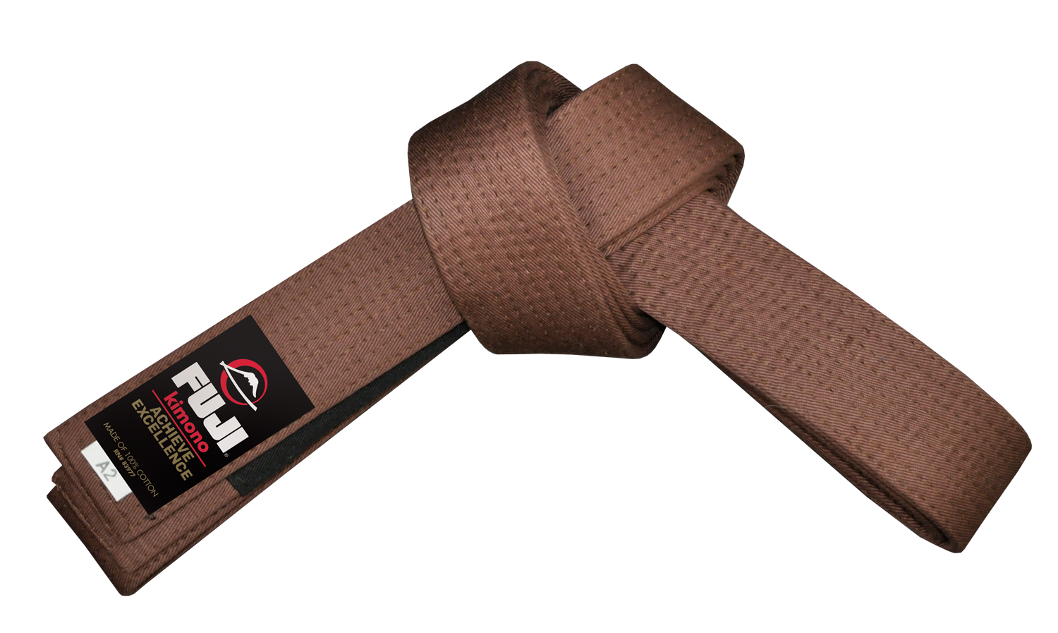 A neatly folded FUJI Jiu Jitsu Adult Belt in brown is displayed against a plain white background.