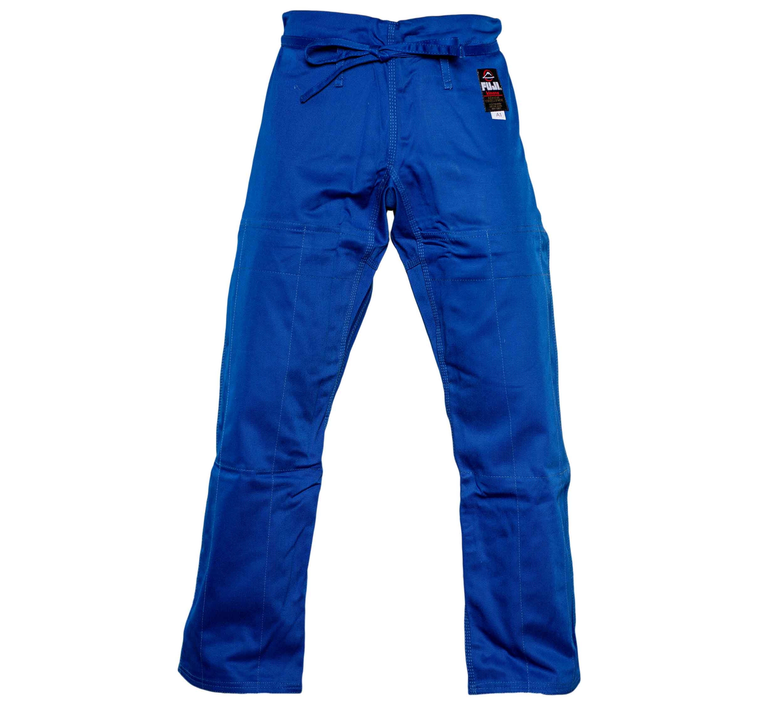 BJJ Adult Gi Pants in bright blue, featuring reinforced stitching, a drawstring waist, and a tag near the top. The pants are displayed flat on a white background.