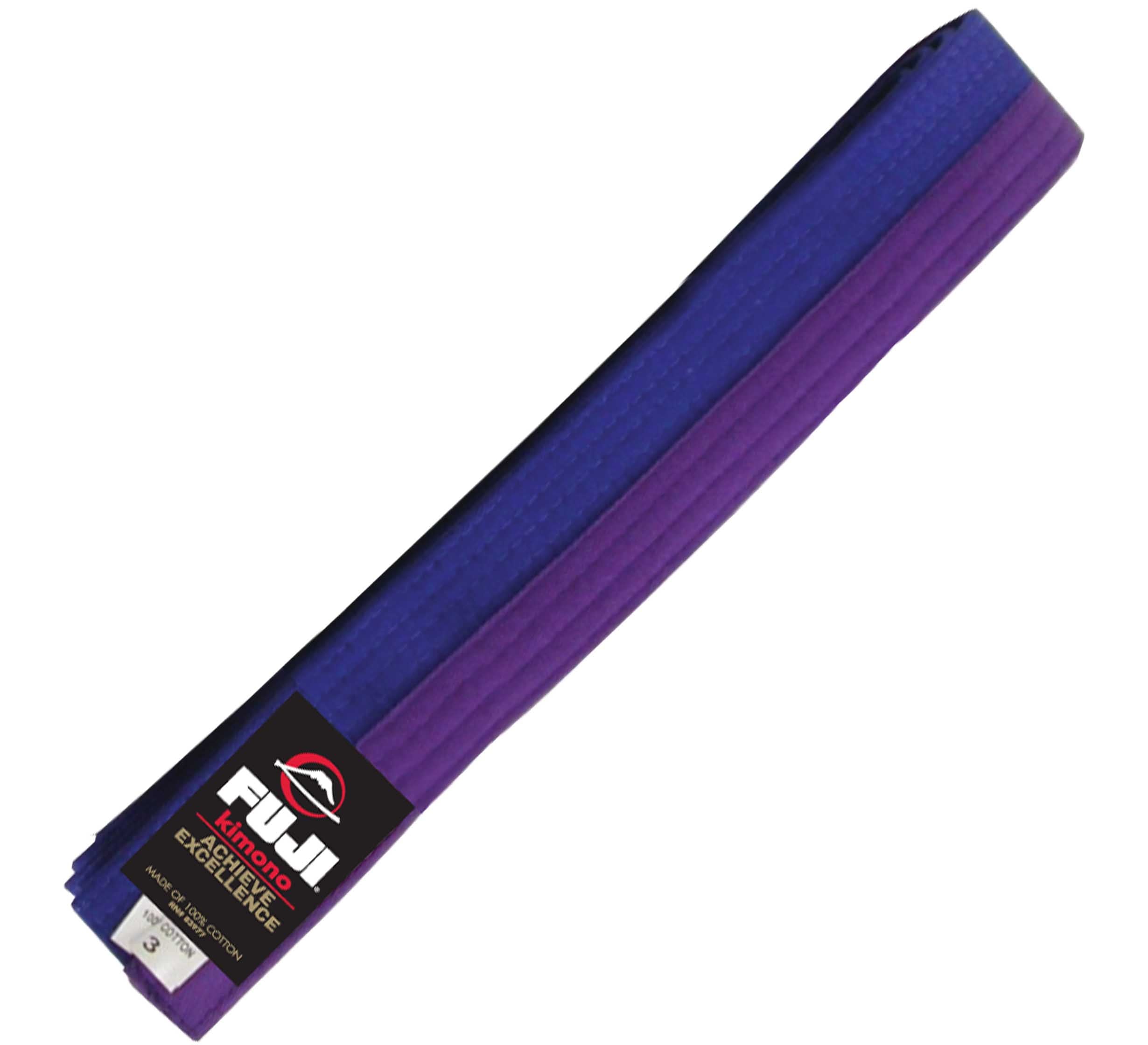 A folded purple Judo Color Belt with a black FUJI label featuring the text KIMONO EXCELLENCE and a red FUJI logo.