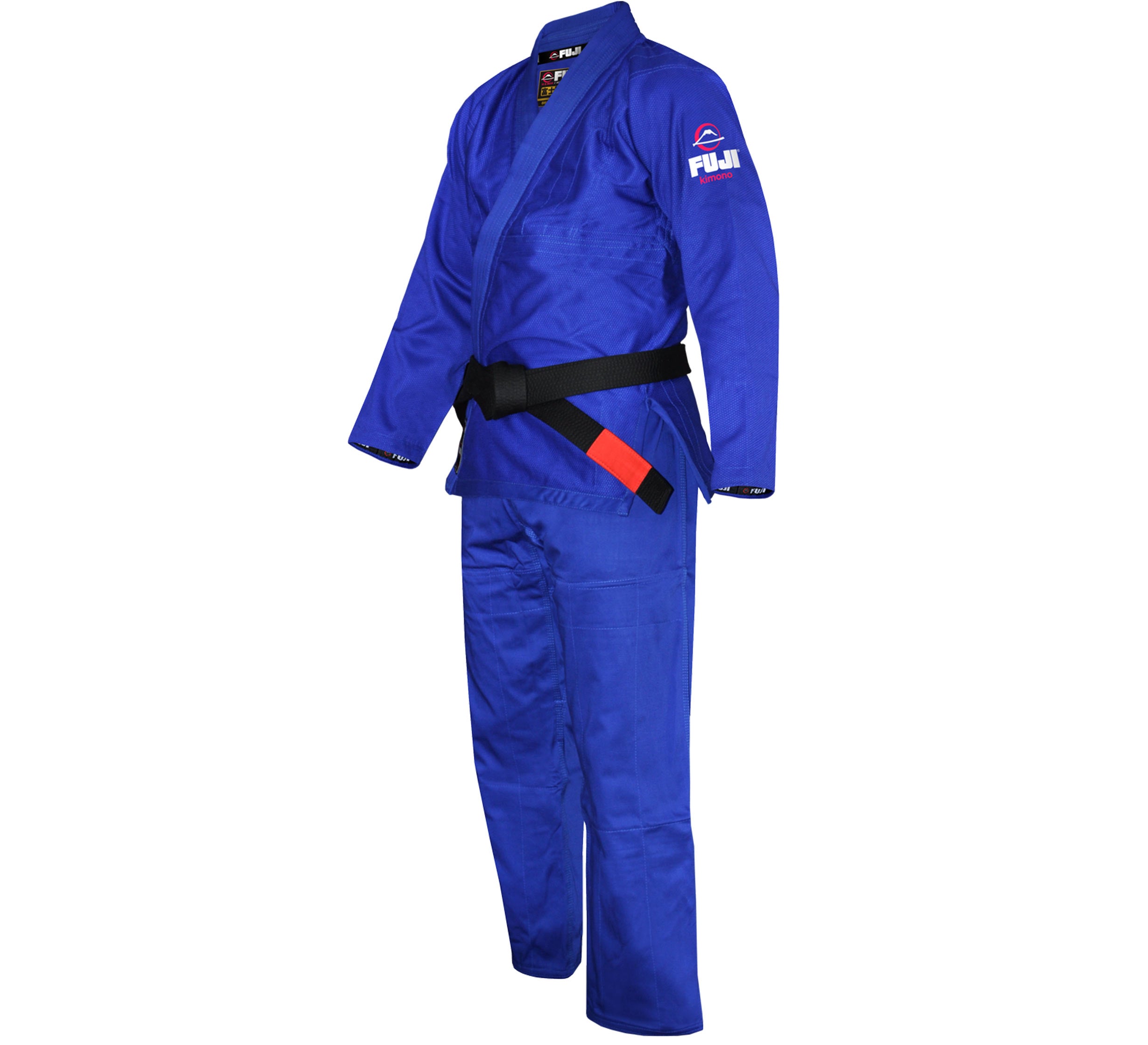 The Lightweight BJJ Gi in blue features a black belt and FUJI logos on the left chest and shoulder, shown on a headless mannequin against a white background.