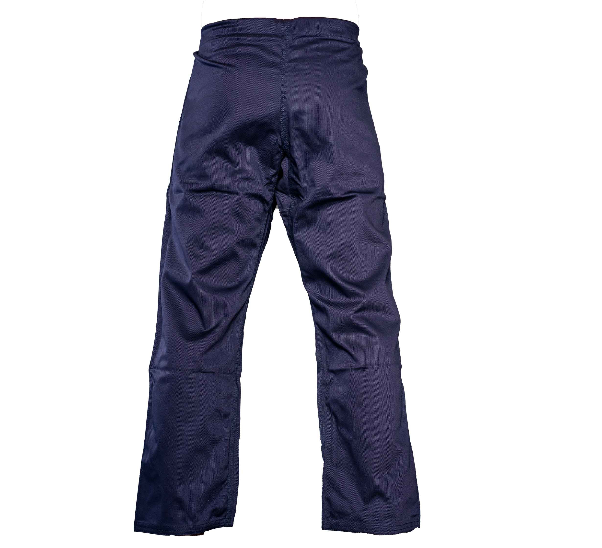 BJJ Adult Gi Pants in dark blue, shown from the front on a white background, featuring a high waist and straight legs.