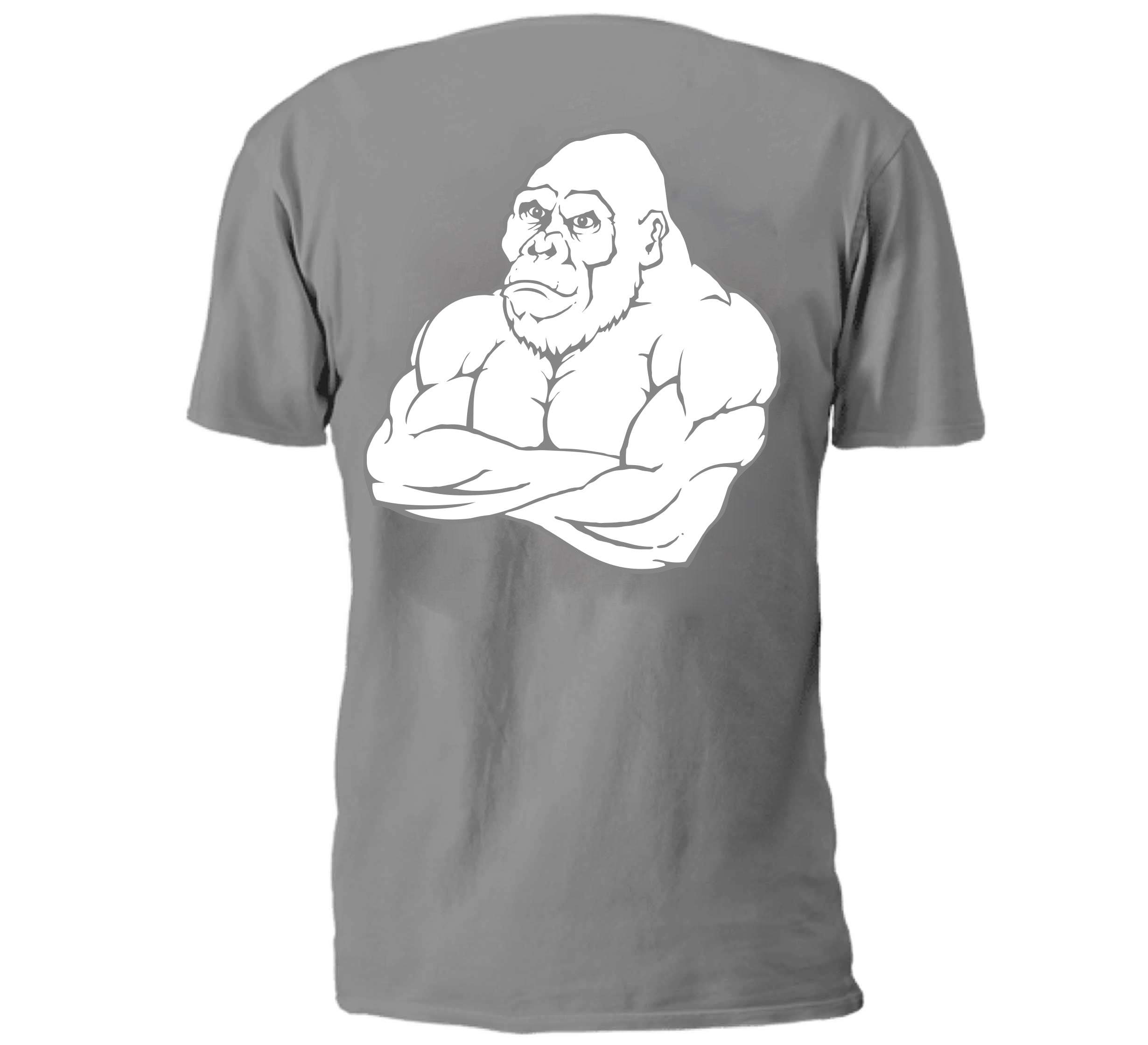 The SBG Foundations T Shirt Grey - Adult & Youth features a large white graphic of a muscular cartoon gorilla with folded arms on the back.