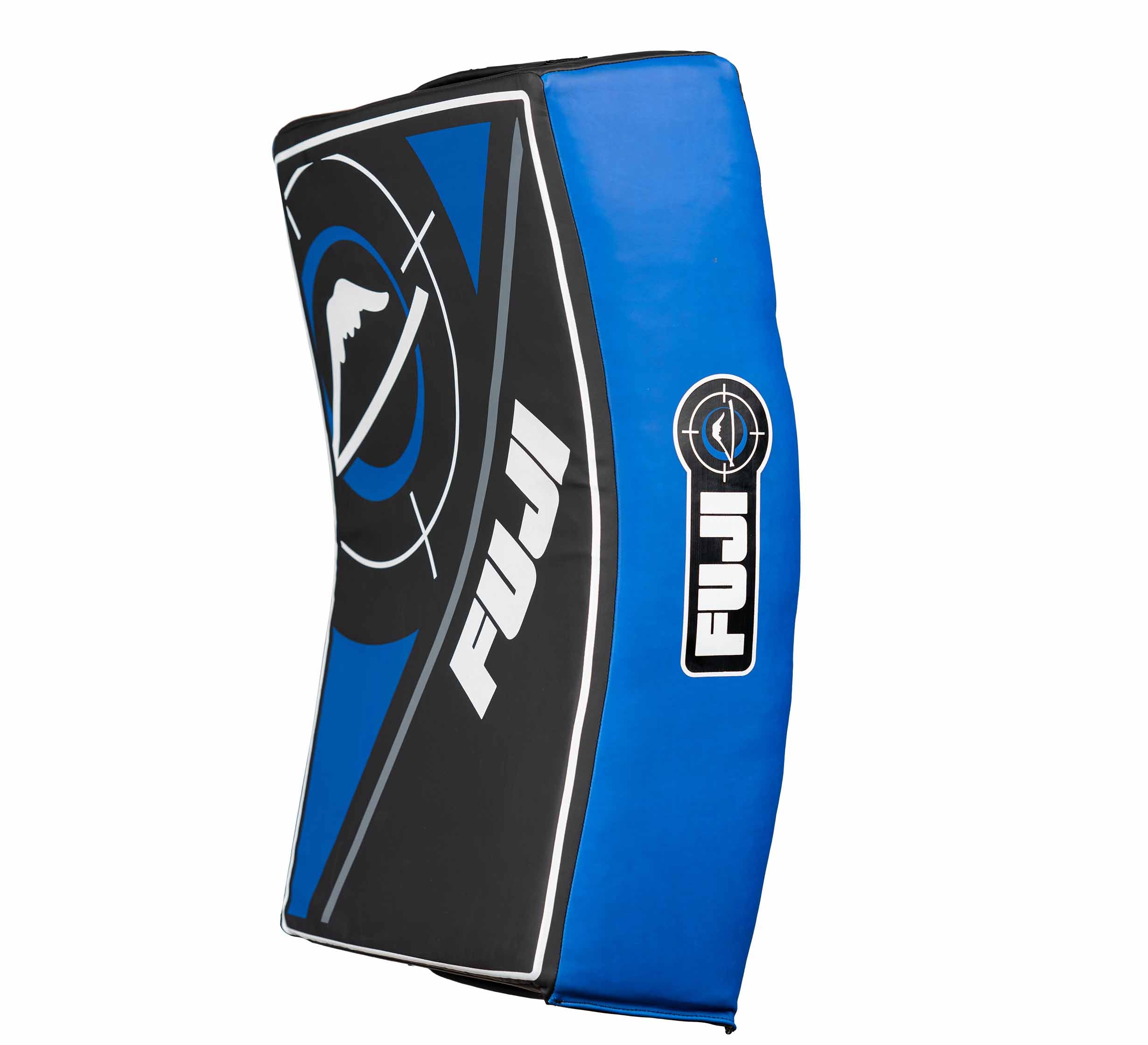 The Precision Striking Kickshield is a rectangular blue and black martial arts pad featuring the FUJI logo and a mountain graphic.