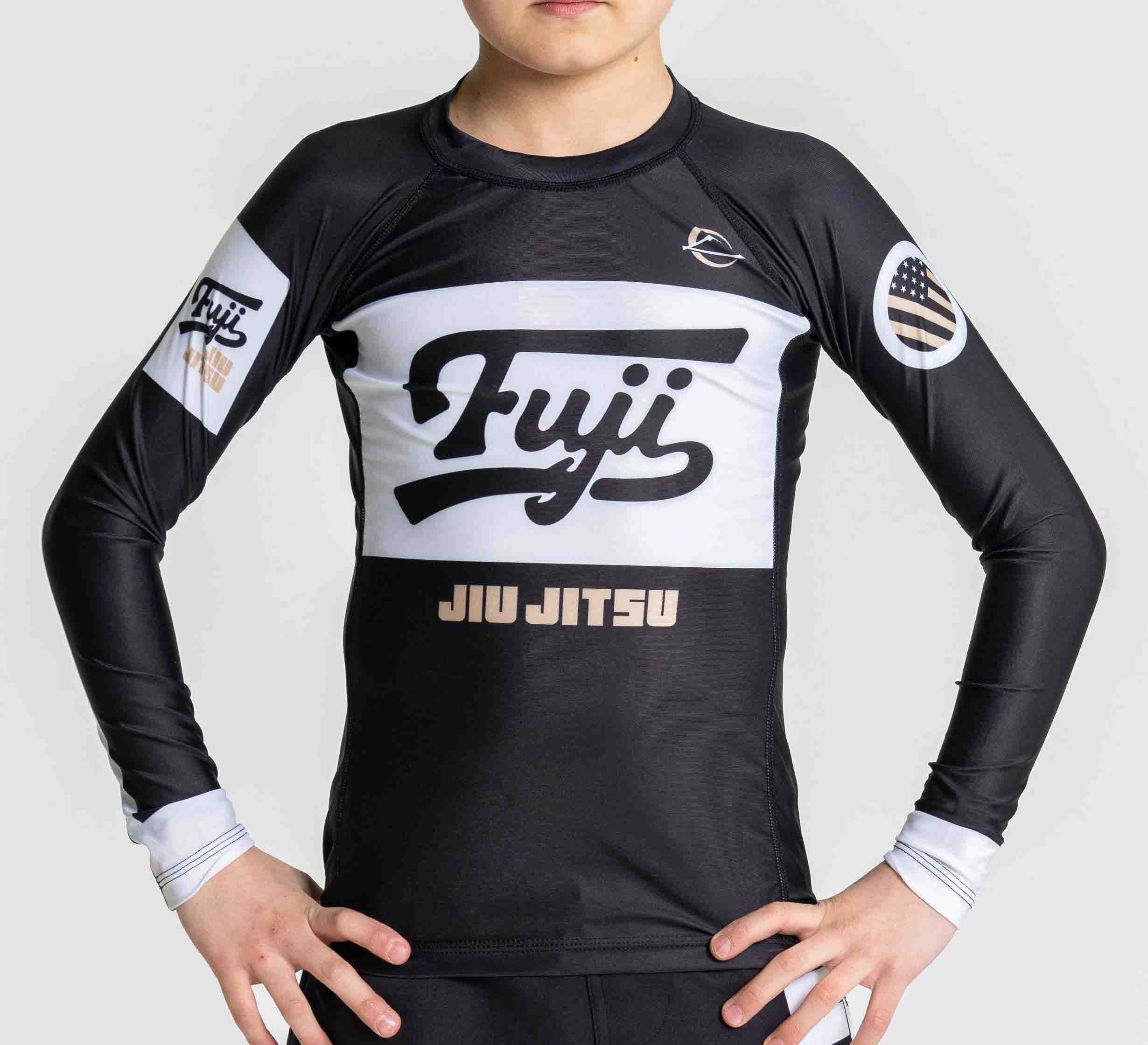 Kids Jiu Jitsu Script Flex Lite Long Sleeve Rashguard Black