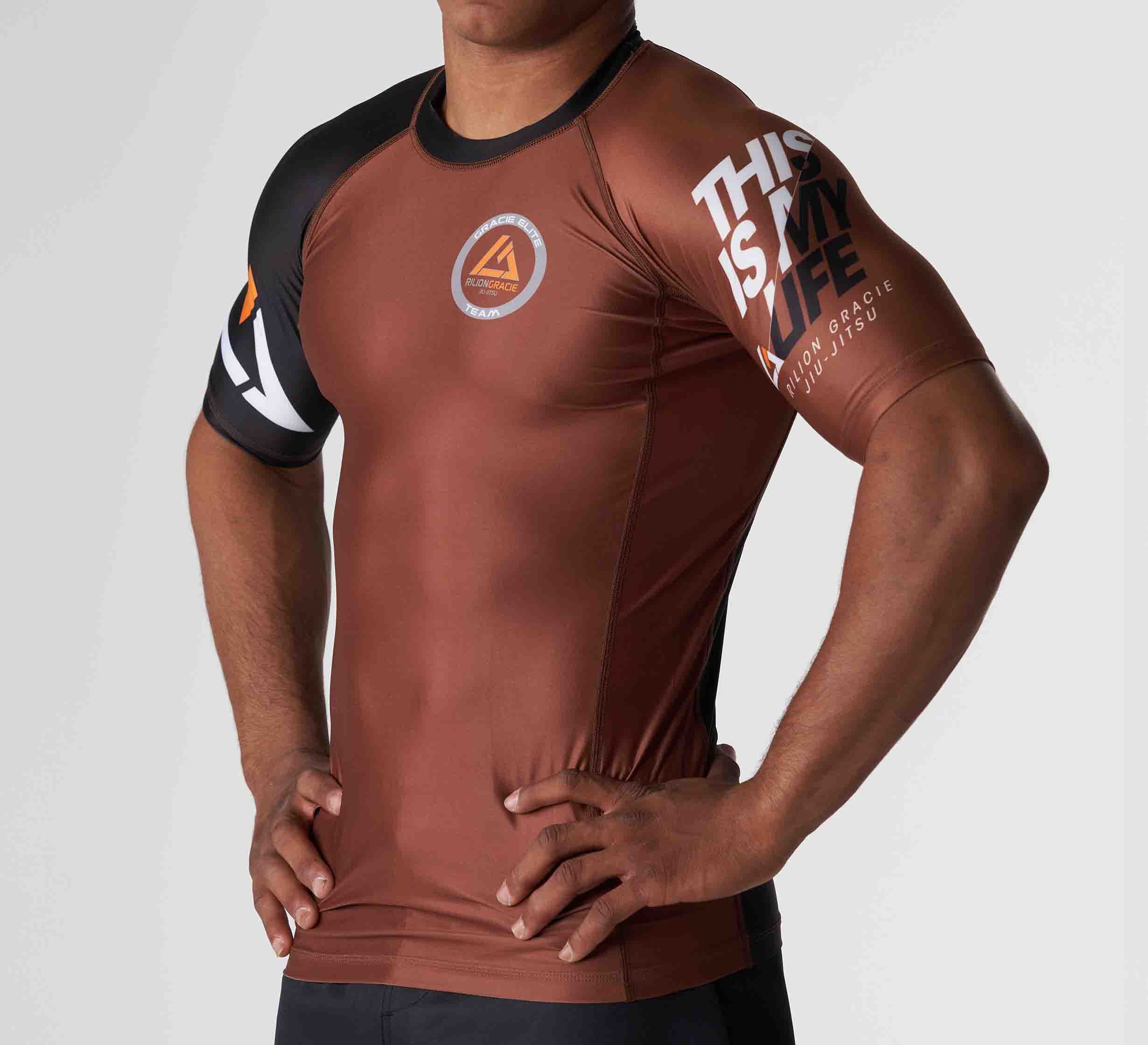 Rilion Gracie Ranked Short Sleeve Rashguard Brown