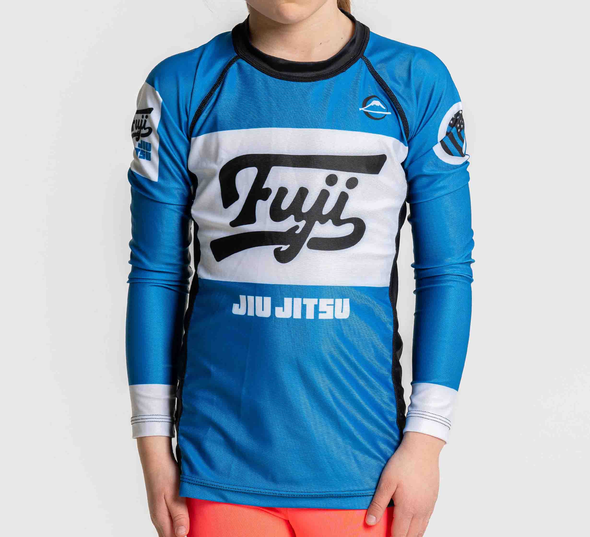 Kids Jiu Jitsu Script Flex Lite Long Sleeve Rashguard Blue