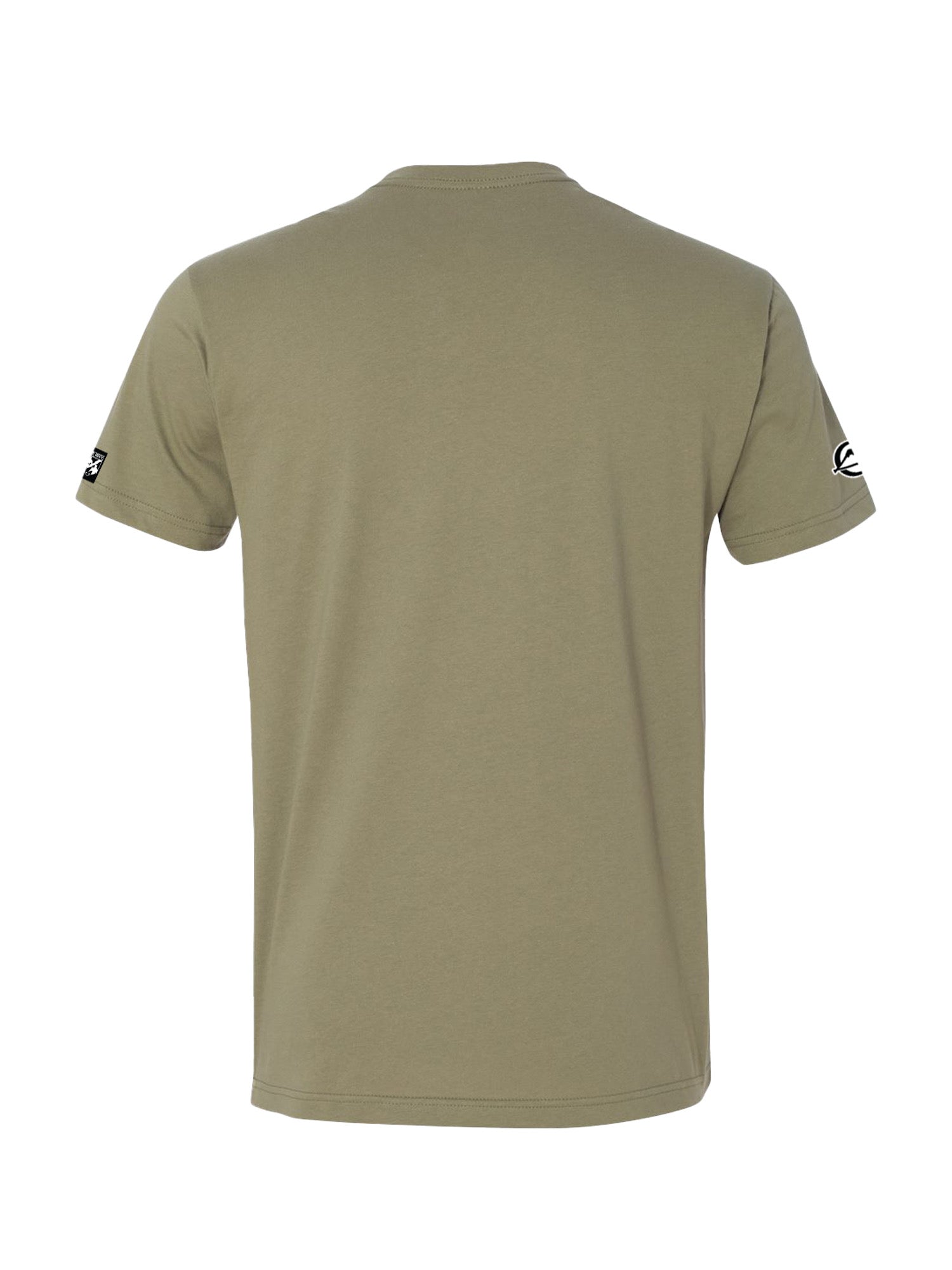 The We Defy Retro Star Light Olive T-Shirt Green is a plain, short-sleeved tee in olive green, shown from the back with small black logos on each sleeve near the hem.