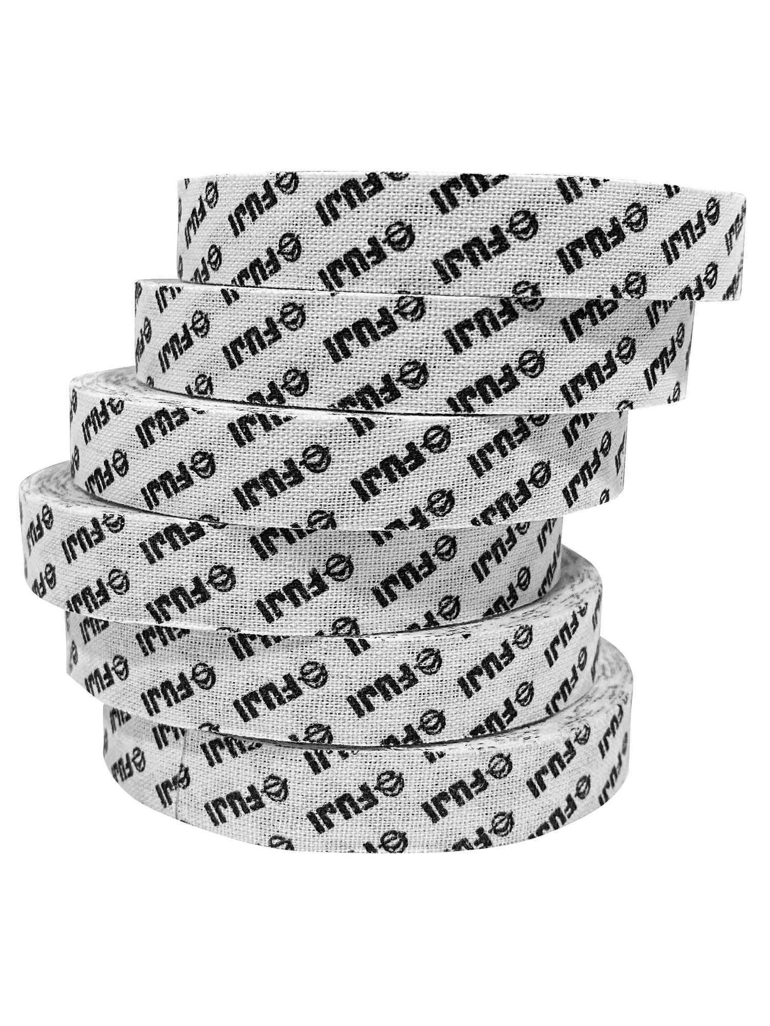 The Step & Repeat FUJI Finger Tape is a coiled white tape featuring repeated black FNU logos and symbols printed along its length, shown against a white background.