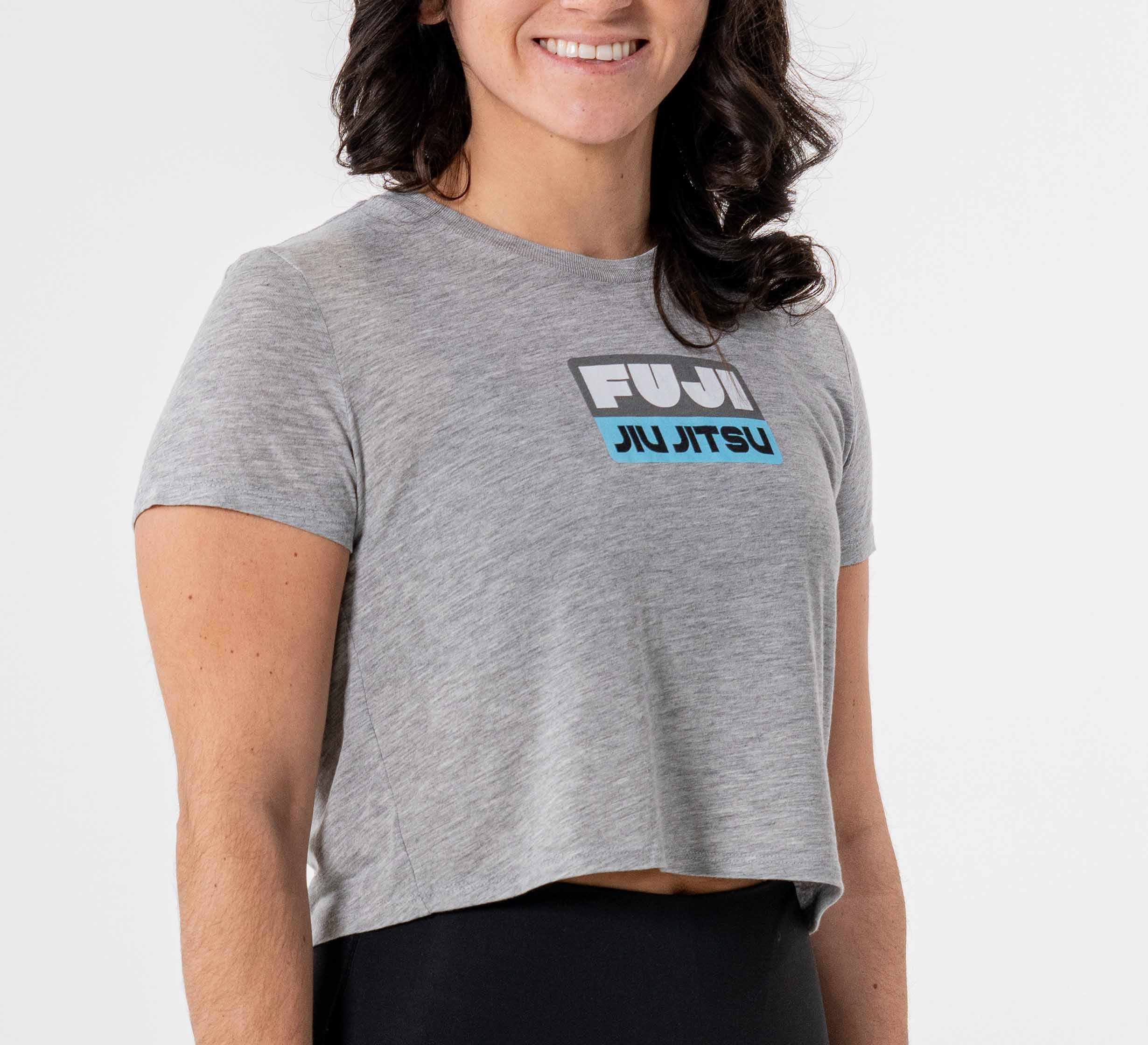 Womens Crop Retro Jiu Jitsu T-Shirt Grey