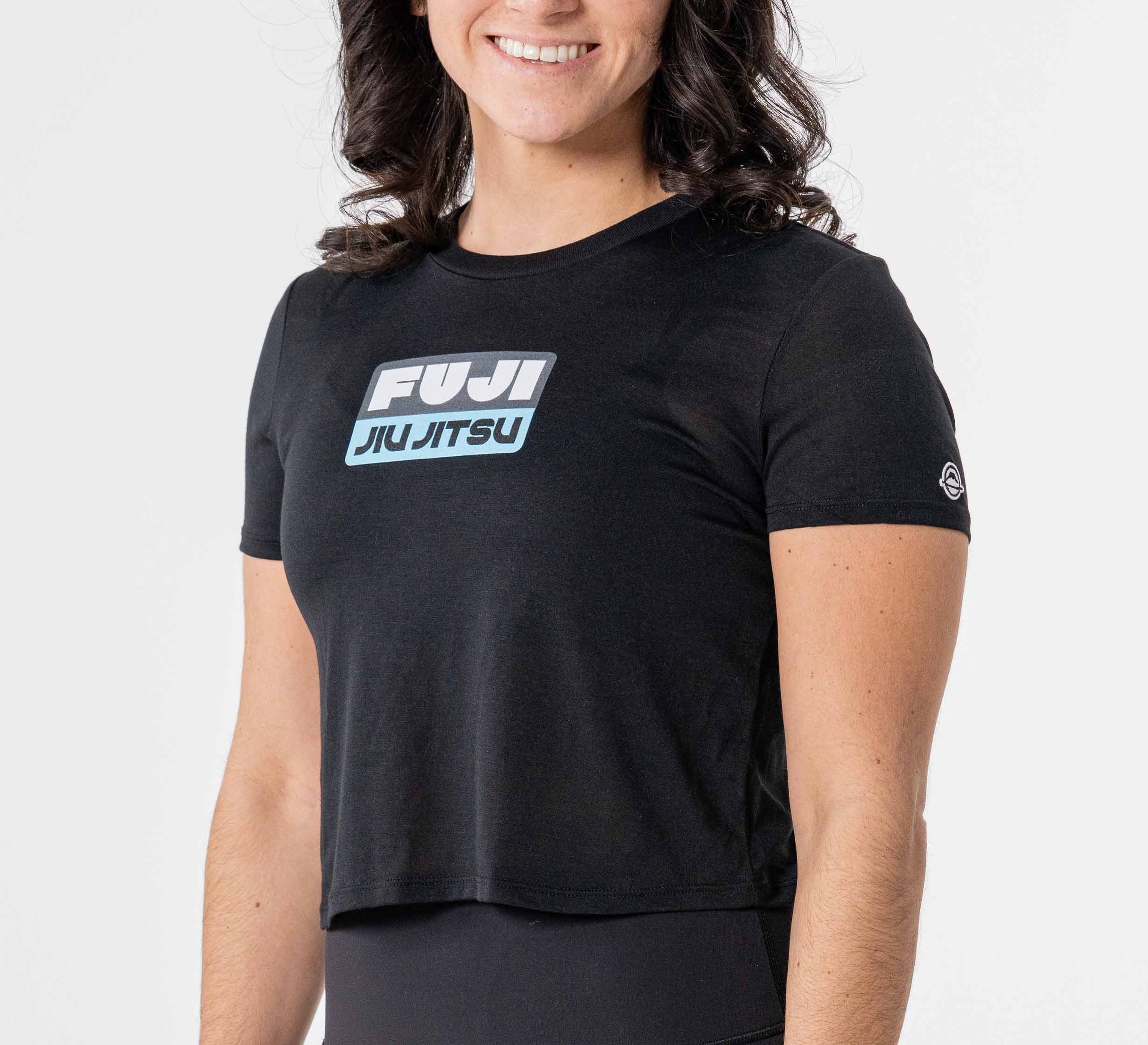 Womens Crop Retro Jiu Jitsu T-Shirt Black