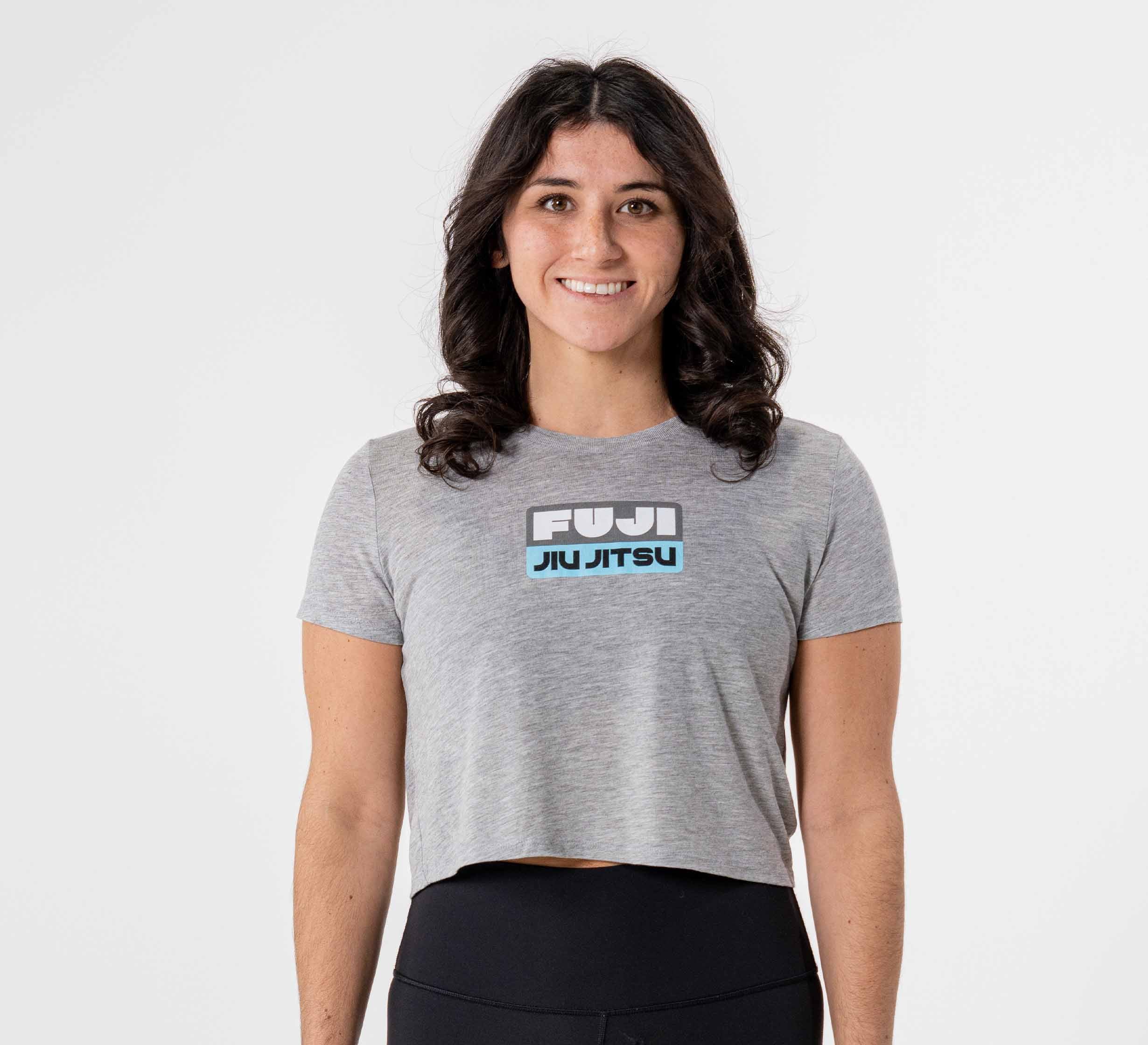 Womens Crop Retro Jiu Jitsu T-Shirt Grey